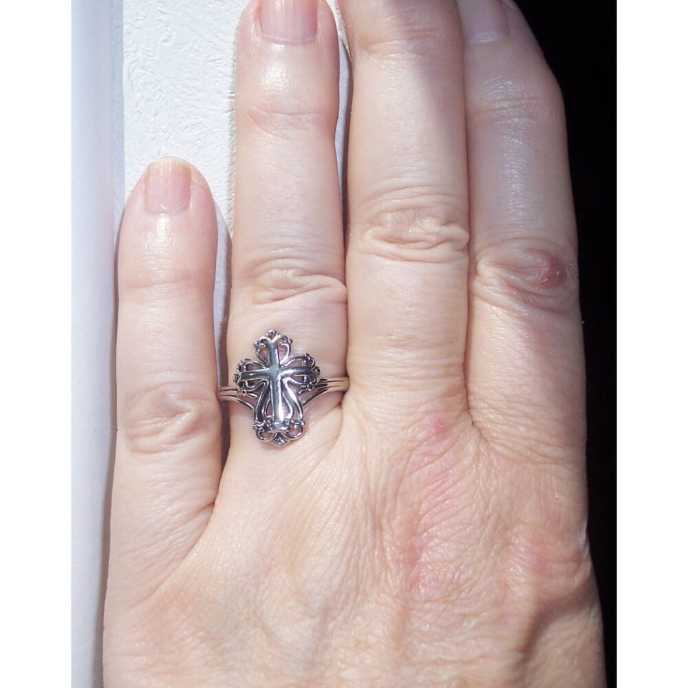 925 STERLING SILVER Antique Style Dainty Cross Ring - Picture 3 of 16